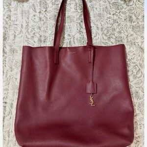 Saint Laurent Wine Red Leather Tote with Gold YSL Charm